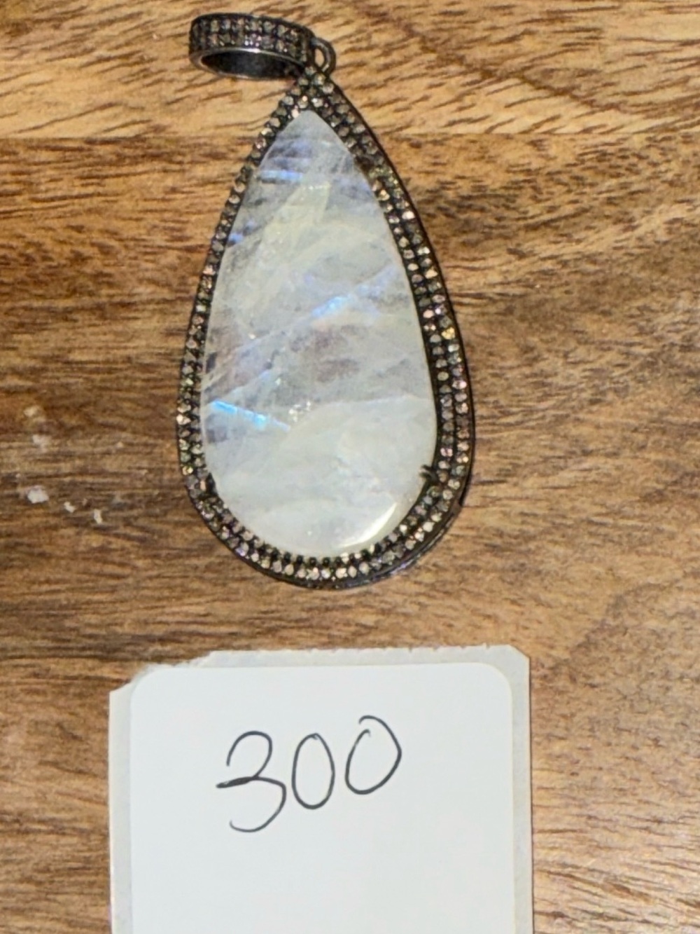 Teardrop Moonstone Pendant Necklace - Iridescent White